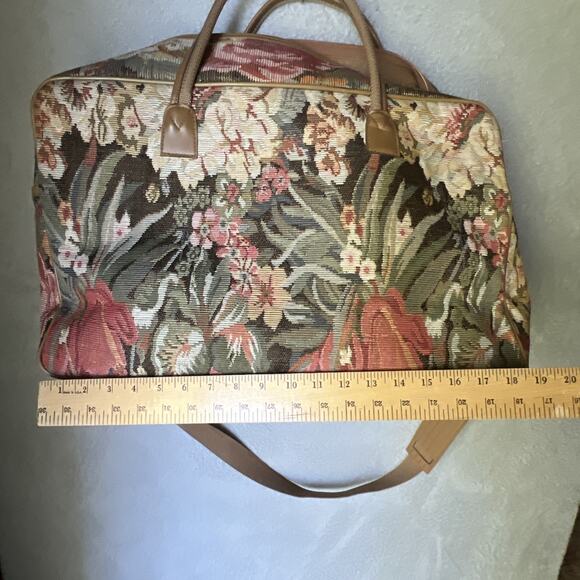 VTG Adolfo Floral Carpet Weekender Bag Boho Cottagecore Travel Luggage Tote - Picture 14 of 16
